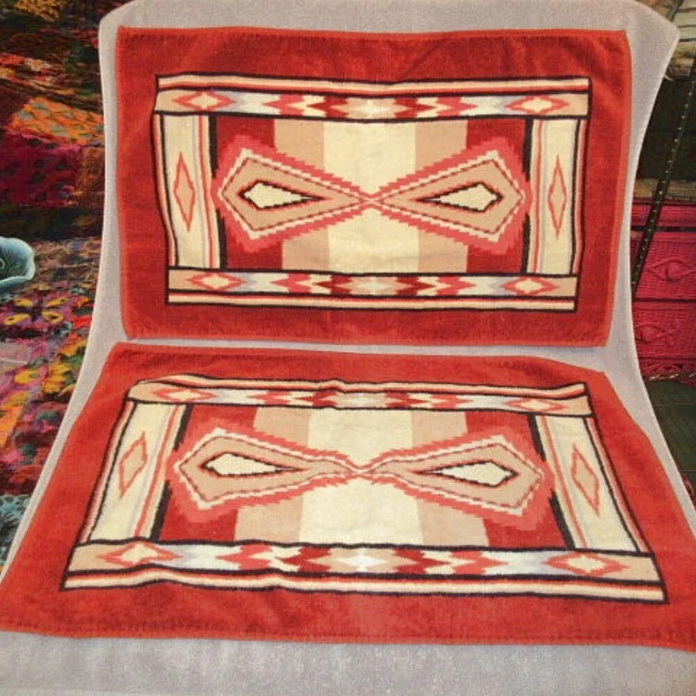 Vtg Hilasal Hand Towels Set Of 2 Soft Cotton Aztec Southwestern Hippie Boho 2